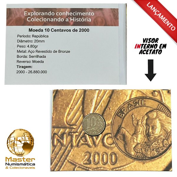 Cartela com visor contendo a moeda de 10 Centavos 2000 - V-493 - Circulada