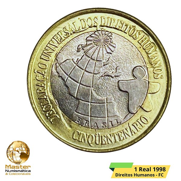 Moeda do Brasil - 1 Real 1998 - V-570 - Direitos Humanos - Flor de Cunho