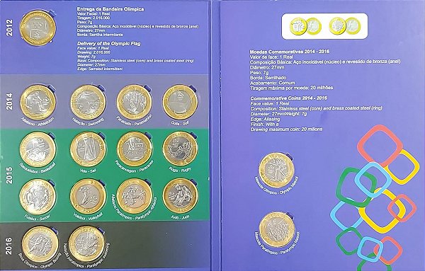 Álbum Olimpiadas 2016 completo - Flor de Cunho - Contem todas as 17 Moedas inclusive Bandeira