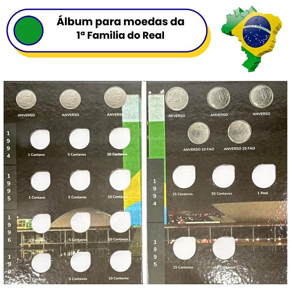 Álbum Vazio para as Moedas da 1ª Familia do Real 1994 A 1997