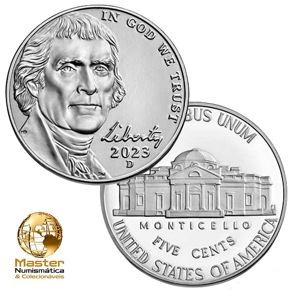 Estados Unidos - Moeda de Five Cents 2023 D - Jefferson Nickel - Flor de Cunho