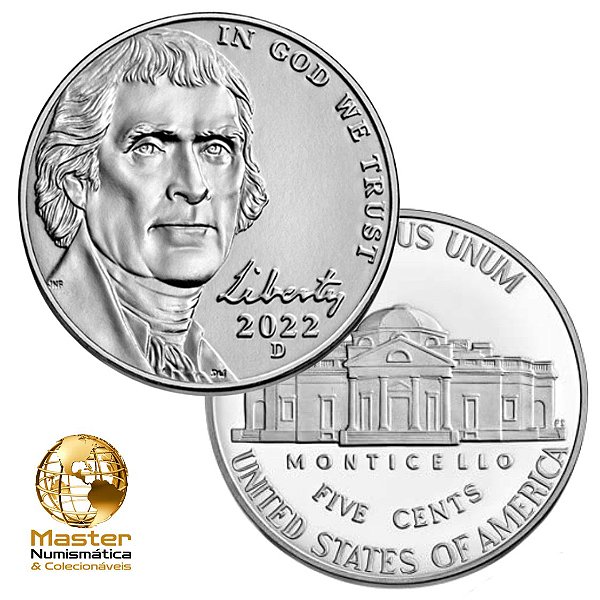 Estados Unidos - Moeda de Five Cents 2022 D - Jefferson Nickel - Flor de Cunho