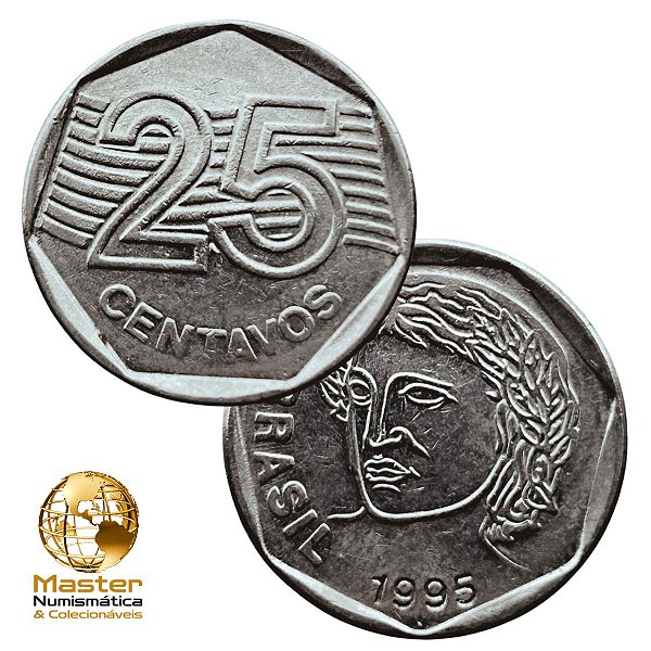 Moeda de 25 Centavos 1995 - V-451 - Circulada - Aço Inoxidavel - 23.5mm - 4,78g