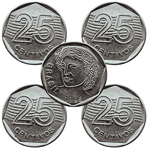 04 Moedas de 25 Centavos 1995 - V-451 - Circuladas - Aço Inoxidavel - 23.5mm - 4,78g