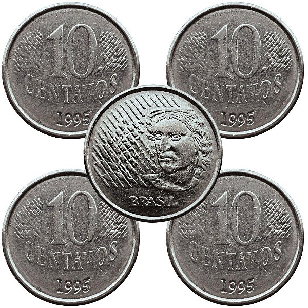 04 Moedas de 10 Centavos 1995 - V-447 - Circuladas - Aço Inoxidavel - 22.0mm - 3.59g