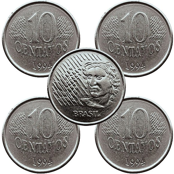 04 Moedas de 10 Centavos 1994 - V-446 - Circuladas - Aço Inoxidavel - 22.0mm - 3.59g