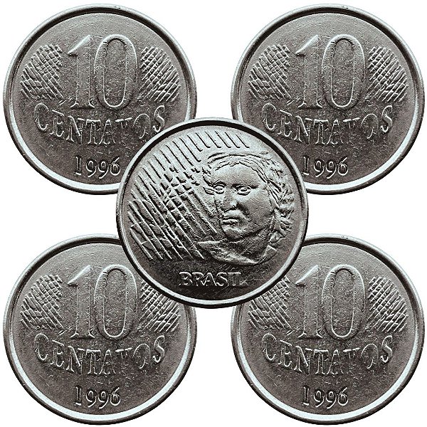 04 Moedas de 10 Centavos 1996 - V-448 - Circuladas - Aço Inoxidavel - 22.0mm - 3.59g