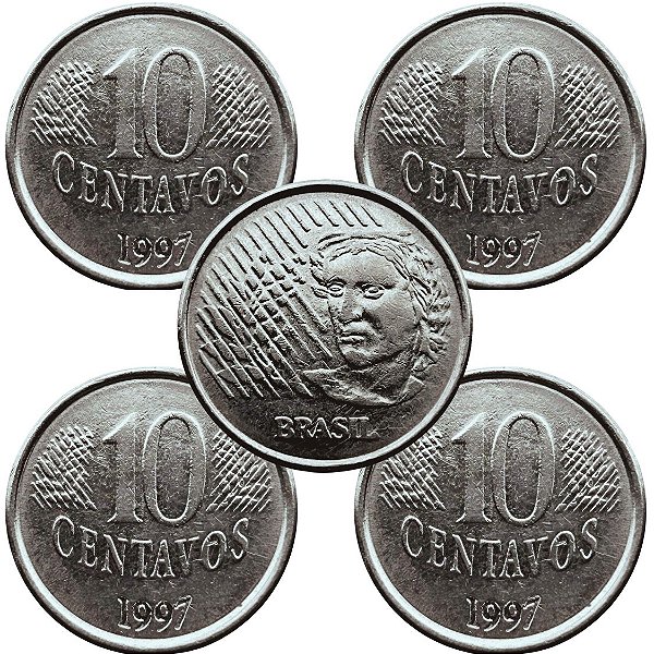 04 Moedas de 10 Centavos 1997 - V-449 - Circuladas - Aço Inoxidavel - 22.0mm - 3.59g