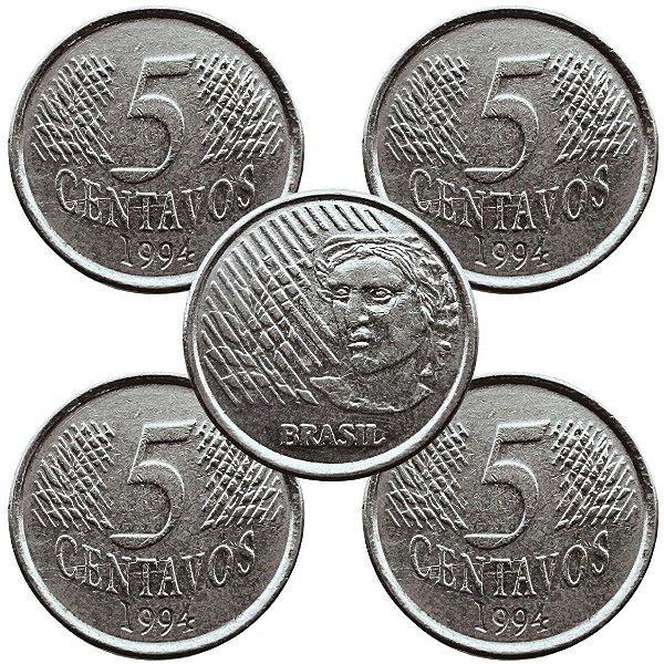 04 Moedas de 5 Centavos 1994 - V-442 - Circuladas - Aço Inoxidavel - 21.0mm - 3.27g