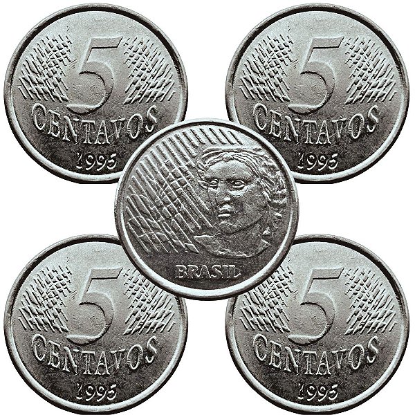 04 Moedas de 5 Centavos 1995 - V-443 - Circuladas - Aço Inoxidavel - 21.0mm - 3.27g
