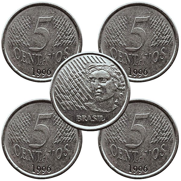 04 Moedas de 5 Centavos 1996 - V-444 - Circuladas - Aço Inoxidavel - 21.0mm - 3.27g