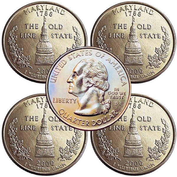 Estados Unidos - 04 Moedas de Quarter Dollars 2000 Maryland - D - Flor de Cunho