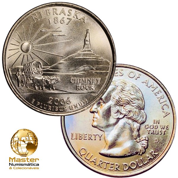 Estados Unidos - Moeda de Quarter Dollars 2006 Nebraska - D - Flor de Cunho