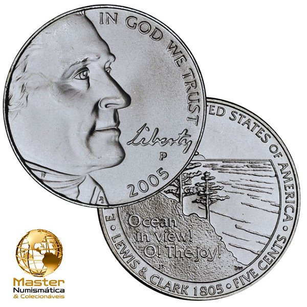 Estados Unidos - Moeda de Five Cents 2005 D - Oceano - Jefferson Nickel - Flor de Cunho