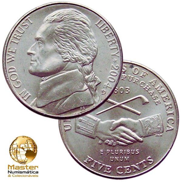 Estados Unidos - Moeda de Five Cents 2004 P - Louisiana - Jefferson Nickel - Flor de Cunho