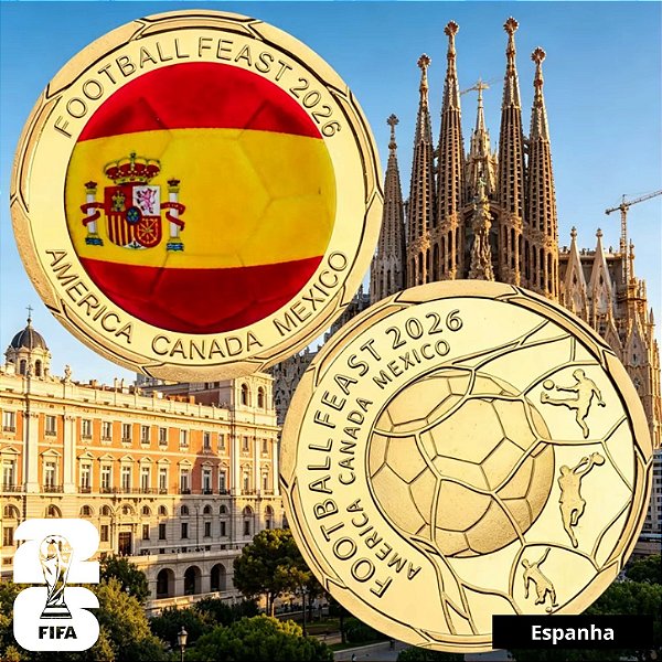 Lançamento - Medalha Colorida Copa do Mundo 2026 - Espanha - 40.0 mm - FC