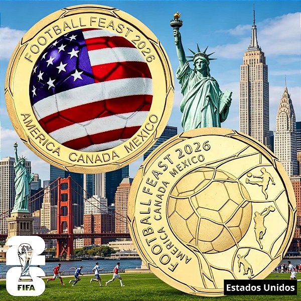 Lançamento - Medalha Colorida Copa do Mundo 2026 - Estados Unidos - 40.0 mm - FC