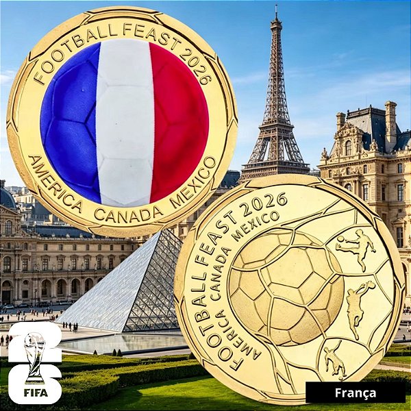 Lançamento - Medalha Colorida Copa do Mundo 2026 - França - 40.0 mm - FC