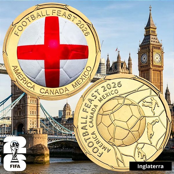 Lançamento - Medalha Colorida Copa do Mundo 2026 - Inglaterra - 40.0 mm - FC