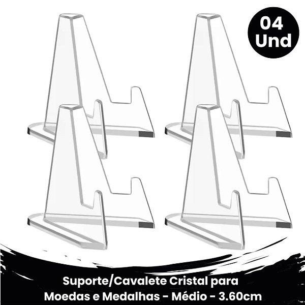 04 Suportes/Cavalete para Moedas e Medalhas - Cristal - Médio / 3.60cm