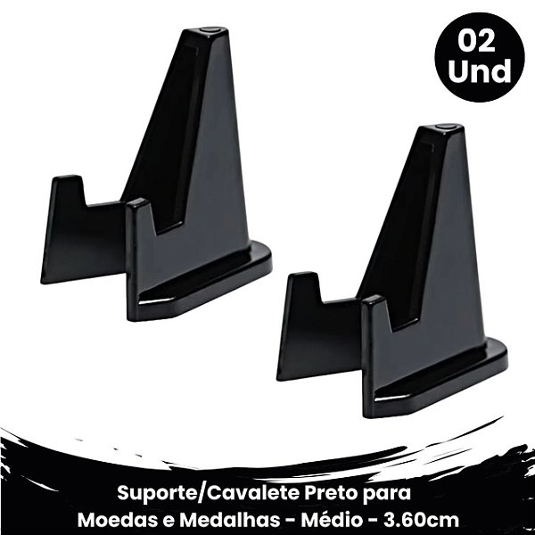 02 Suportes/Cavalete para Moedas e Medalhas - Preto - Médio / 3.60cm