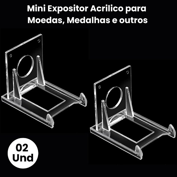 02 Mini Expositor Acrilico/Suporte ajustável para Slab, Medalhas, Figurinhas, Celular e afins