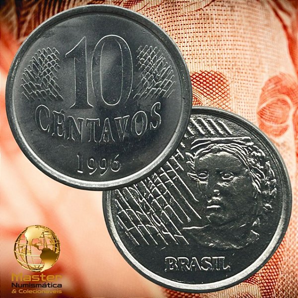 Moeda de 10 Centavos 1996 - V-448 - Flor de Cunho - Aço Inox - 22.0mm - 3.59g