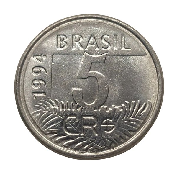 Moeda de 5 Cruzeiros Reais 1994 Arara - V-431 - Rara - Circulada