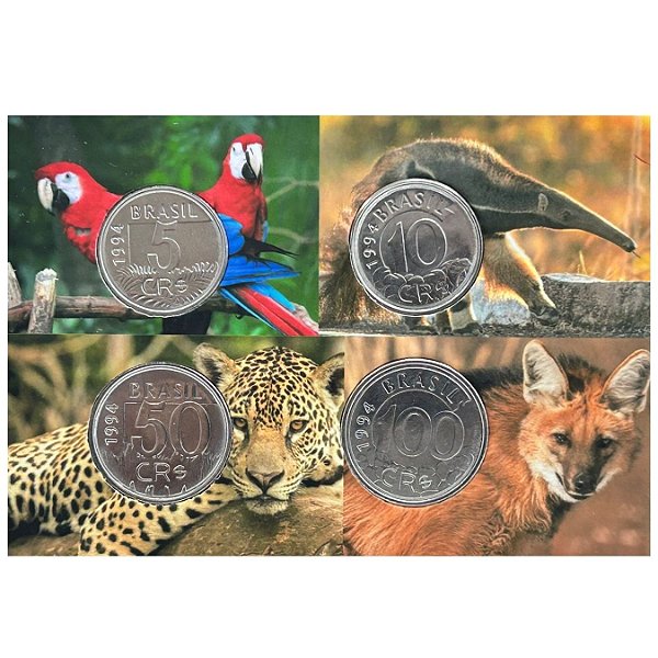 Cartela com a Série de Cruzeiros Reais 1994 - Circuladas