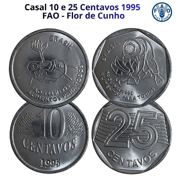 Casal de Moedas FAO 1995 - 10 e 25 Centavos - V-455/456 - Flor de Cunho