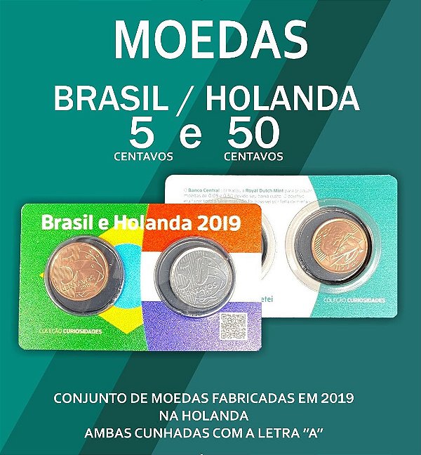 Blister com as moedas de 5 e 50 centavos letra A ( Holanda) - Flor de Cunho