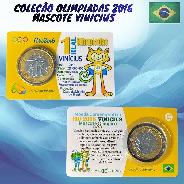 Blister com a moeda de 1 Real Mascote Vinícius - Flor de Cunho