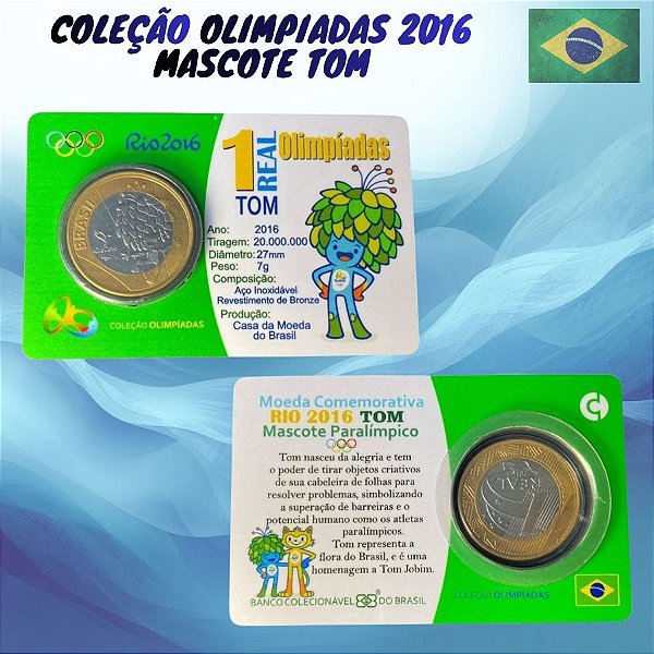 Blister com a moeda de 1 Real Mascote Tom - Flor de Cunho