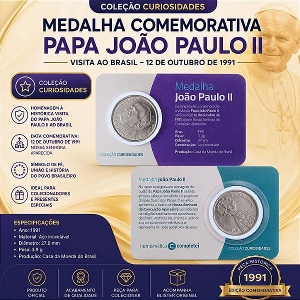 Blister com a Medalha Papa João Paulo II 1991 - Comemorativa
