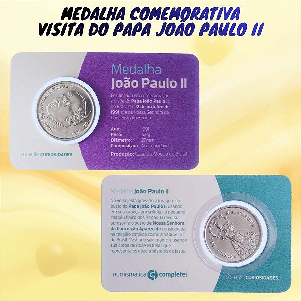 Blister com a Medalha Papa João Paulo II 1991 - Comemorativa