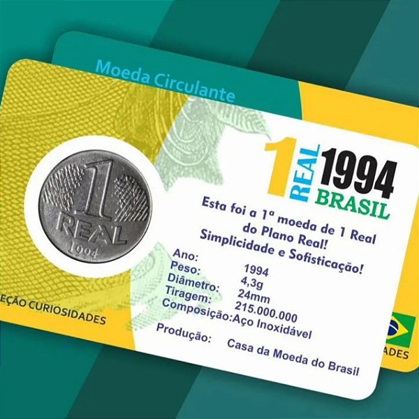 Blister com a moeda de 1 Real 1994 - V-454 - 1ª Familia do Real - Circulada