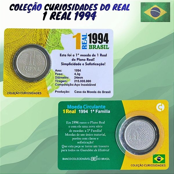 Blister com a moeda de 1 Real 1994 - V-454 - 1ª Familia do Real - Circulada
