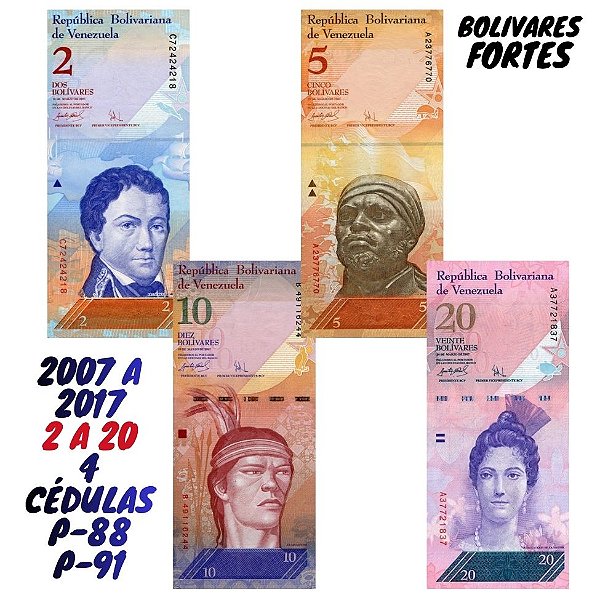 Venezuela - Set com 4 Cédulas - 2 a 20 Bolivares Fortes - Flor de Estampa