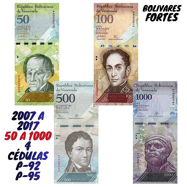 Venezuela - Set com 4 Cédulas - 50 a 1000 Bolivares Fortes - Flor de Estampa
