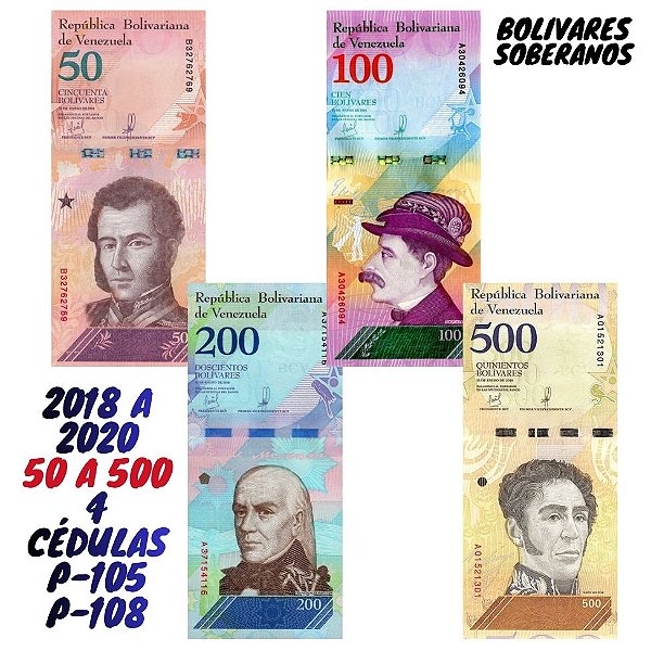 Venezuela - Set com 4 Cédulas - 50 a 500 Bolivares Soberanos - Flor de Estampa