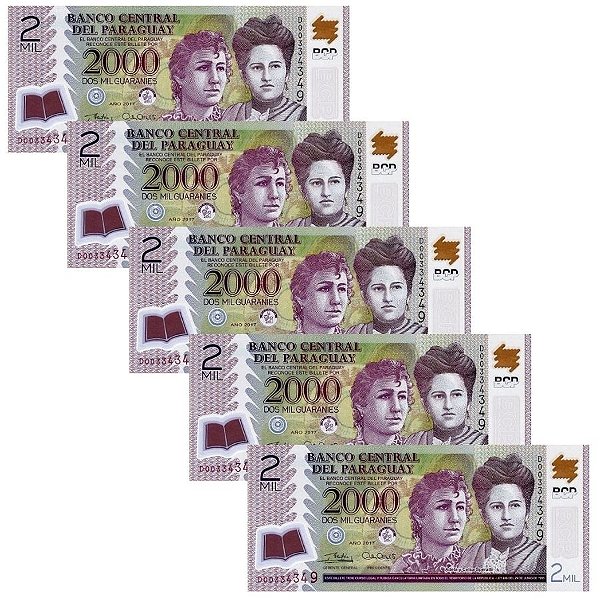Paraguai - 5 Cédulas de 2000 Guaranis 2017 - P-228d - Polimero - FE