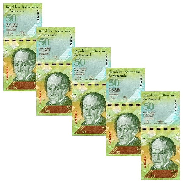 Venezuela - 5 Cédulas de 50 Bolivares Forte 2014 - P-92i - Rara - Simon Rodriguez - FE