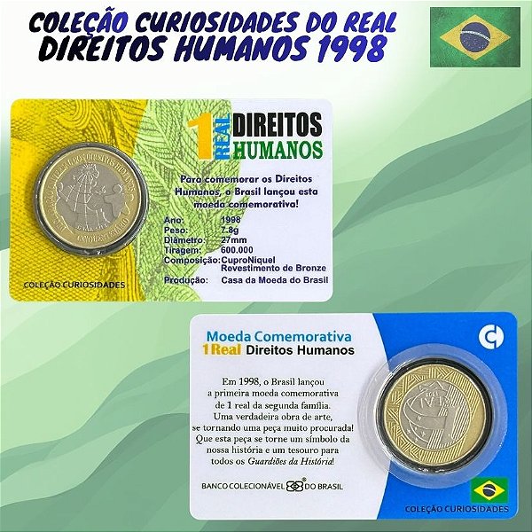 Blister com a Moeda Direitos Humanos - 1 Real 1998 - V-570- Circulada