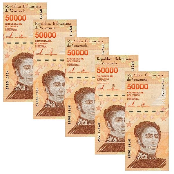 Venezuela - 5 Cédulas de 50.000 Bolivares Soberanos 2019 - P-111b - Simon Bolivar - FE