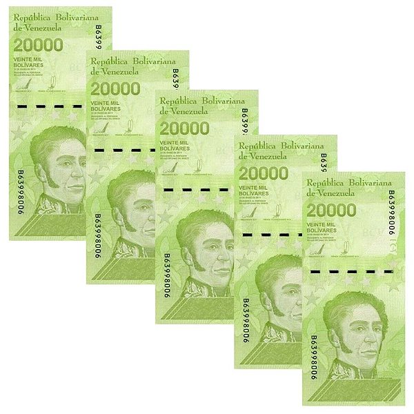 Venezuela - 5 Cédulas de 20.000 Bolivares Soberanos 2019 - P-110b - Simon Bolivar - FE