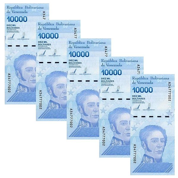 Venezuela - 5 Cédulas de 10.000 Bolivares Soberanos 2019 - P-109b - Simon Bolivar - FE