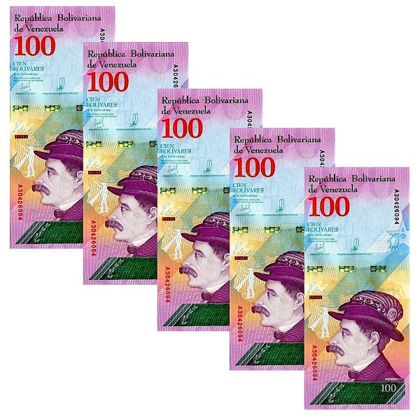 Venezuela - 5 Cédulas de 100 Bolivares Soberanos 2018 - P-106a - Ezequiel Zamora - FE