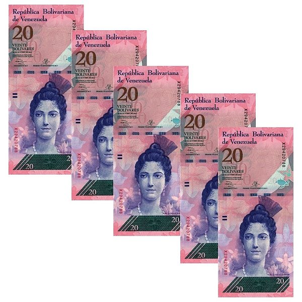 Venezuela - 5 Cédulas de 20 Bolivares Forte 2014 - P-91f - Luiza Arismendi - FE