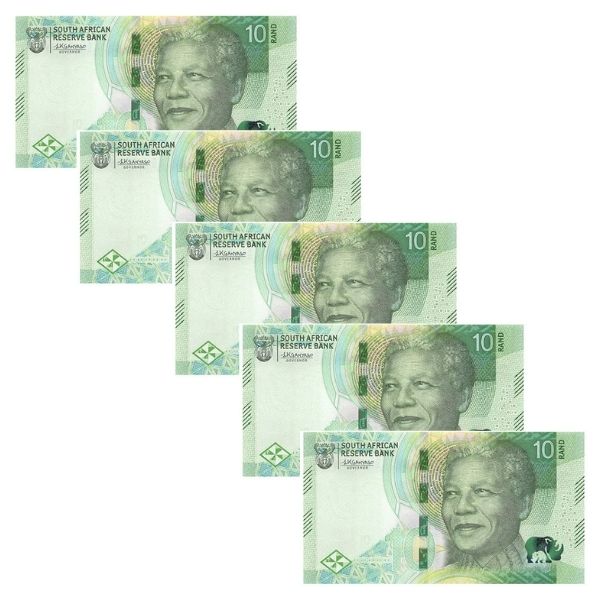Africa do Sul - 5 Cédulas de 10 Rand 2023 - P-148a - Nelson Mandela - FE