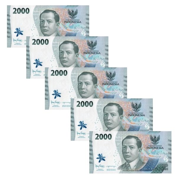 Indonésia - 5 Cédulas de 2000 Rupiah 2022 - P-163a - Mohamad H. Thamrin - FE